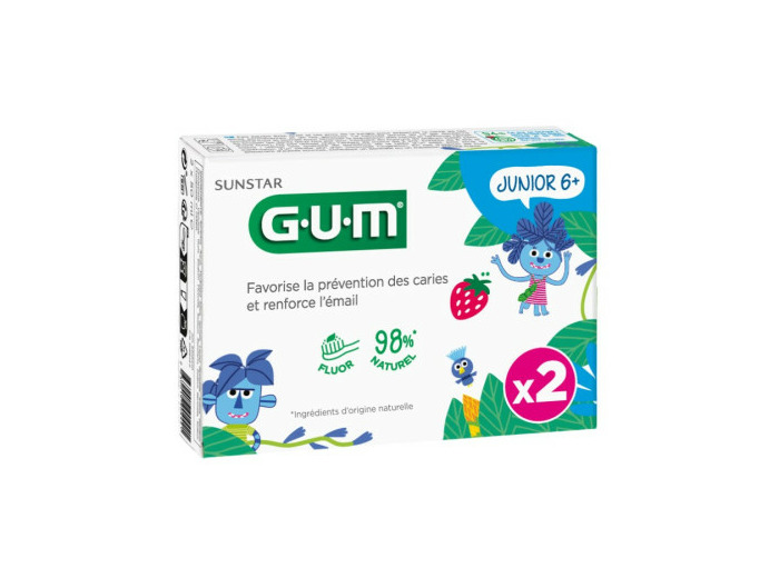 Dentifrice Junior 6 ans et + 2x50ml Goût Fraise Avec Fluor et Isomalt Gum