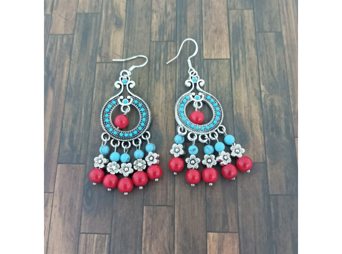 B.O. turquoise/rouge fleurs