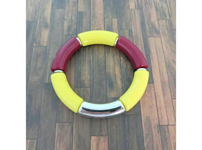 Bracelet tube jaune bordeaux argenté 36mm