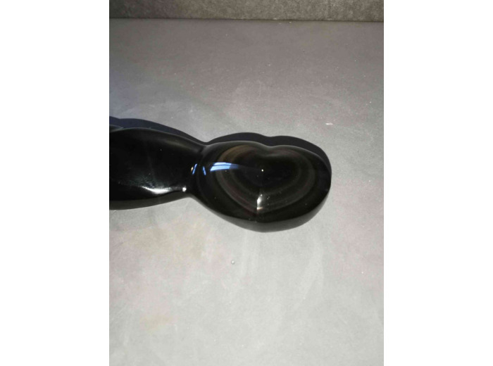 Double coeur obsidienne oeil céléste arc en ciel 86g