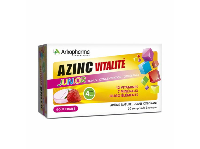 Vitamines C & E, Zinc 30 comprimés Azinc Junior Goût Fraise Arkopharma