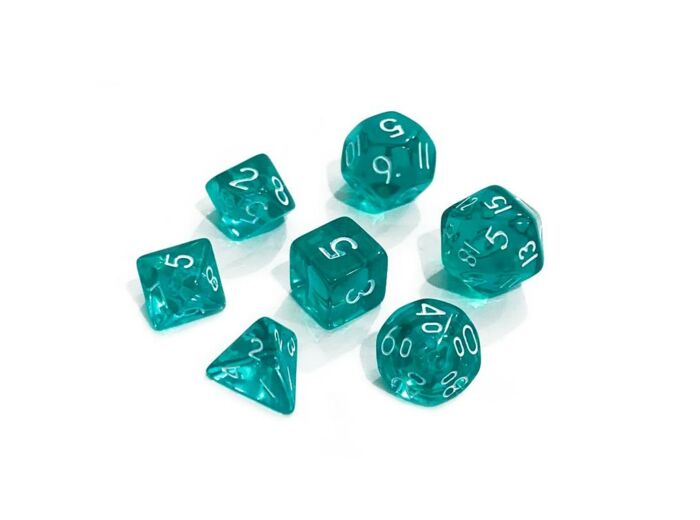 Lot de 7 dés - Miniature - Turquoise Transparent