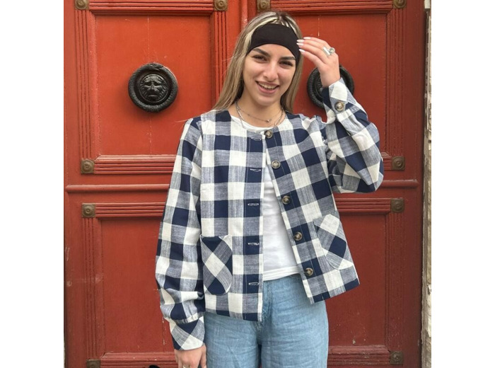 Veste à carreaux bleu Numph