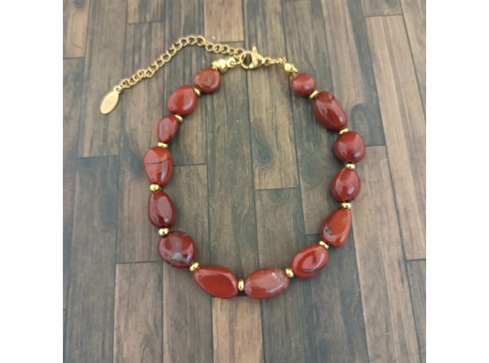 Bracelet Jaspe rouge doré