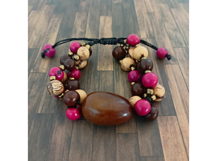 Bracelet Magda marron-beige-rose en ivoire végétal