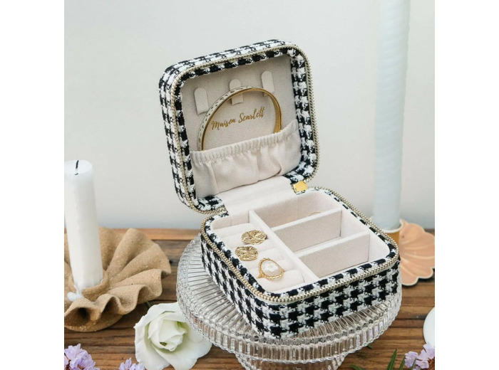 Maison Scarlett Corinne Boîte A Bijoux De Voyage Pied De Poule Noir