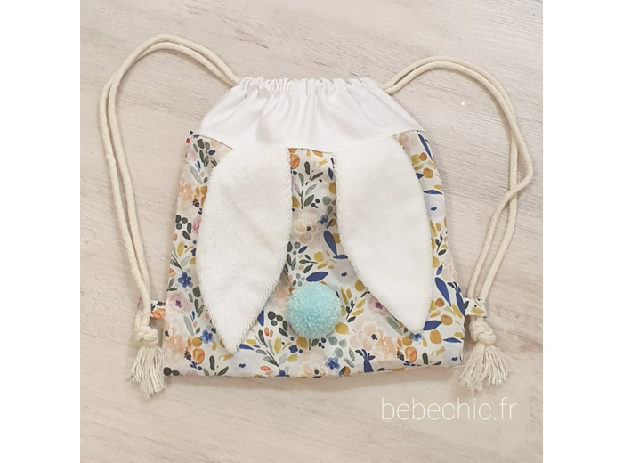 Sac à dos Pochon pour enfant, modèle Lapinou, tissu créatrice cristal w design