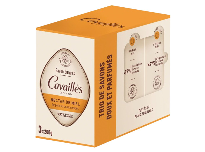 CAVAILLES SAVON NECTAR MIEL LOT 3X200G