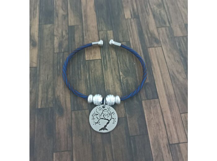 Bracelet jonc bleu-argenté arbre de vie
