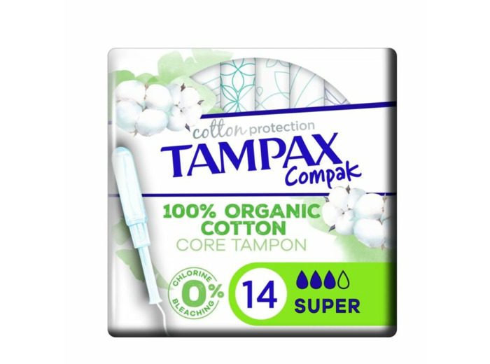 Tampons Compack Cotton Protection Super x14 Coton bio Tampax