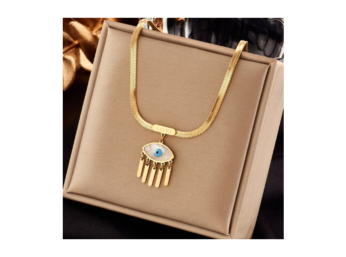 Collier Lucky avec œil porte-bonheur en acier inoxydable, chaîne serpent