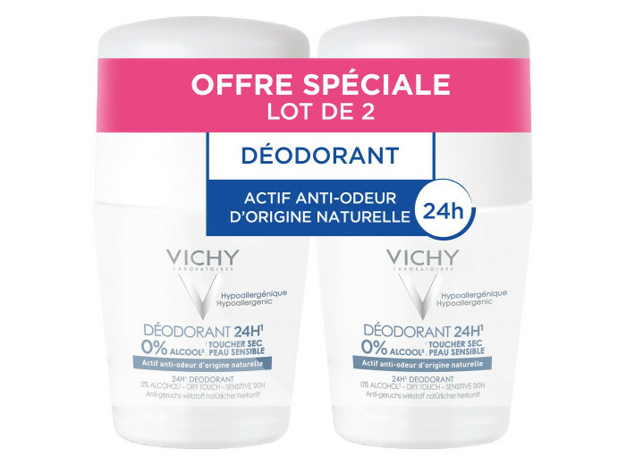 Toucher Sec 24h Peaux Sensibles 2x50ml Déodorant Roll-on Vichy