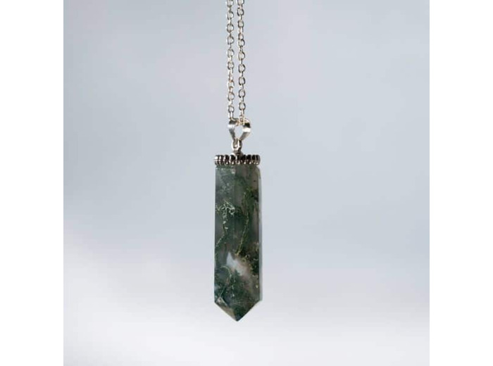Pendentif - Pendule Agate mousse pointe (vendu avec chaine) BG04 olpa672