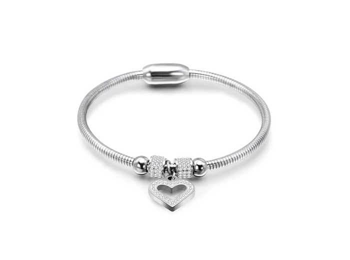 Bracelet cœur en acier inoxydable et zircon