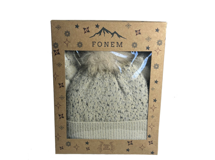 Fonem Lot Gants, Echarpe & Bonnet A Paillettes Beige