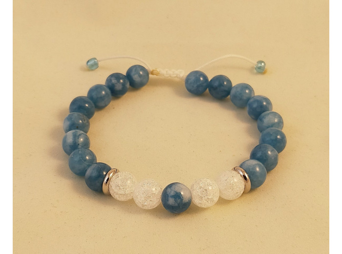 Bracelet ajustable calcédoine bleu / cristal de roche craquelé