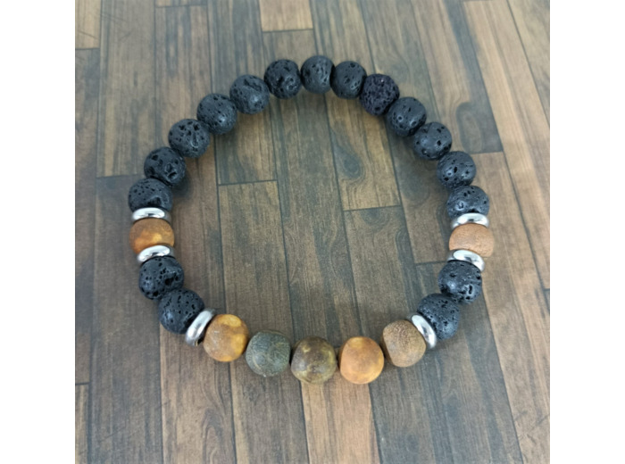 Bracelet homme œil de tigre mat/pierre de lave