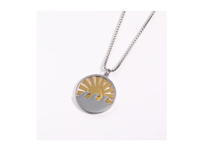 Collier en acier inoxydable sculpté vague soleil