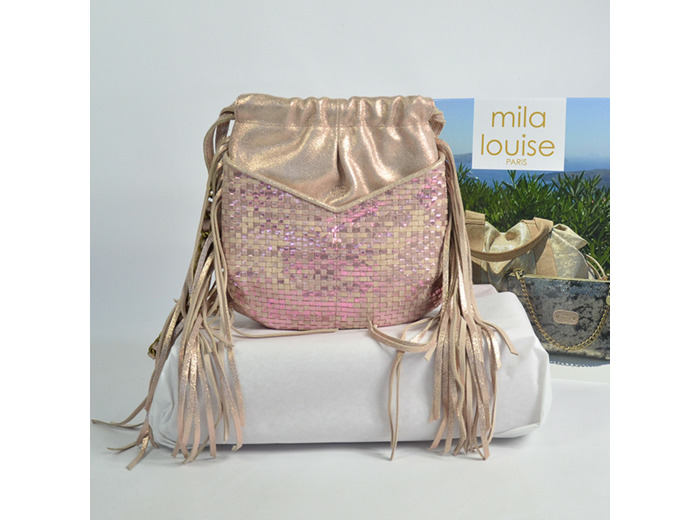 Mila Louise Nora W Sac Bourse Cuir Tressé Rosée