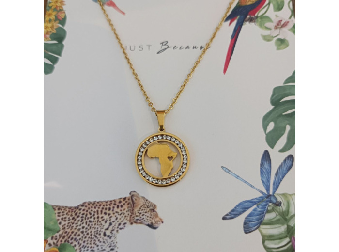 Collier carte de l'Afrique en acier inoxydable doré