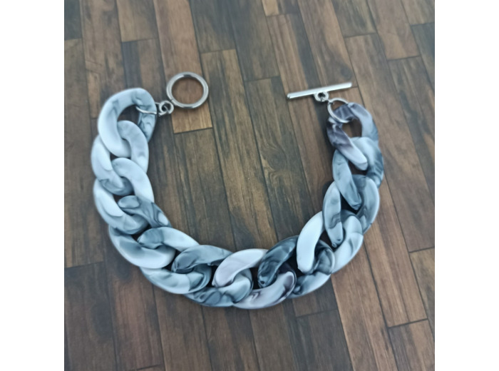 Bracelet gros maillons noir blanc argenté  22mm