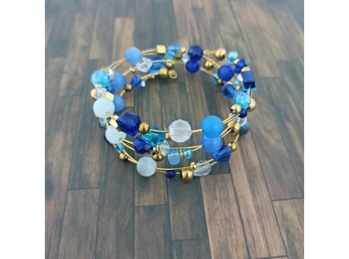 Bracelet mémoire de forme 3 rangs bleu/blanc/doré
