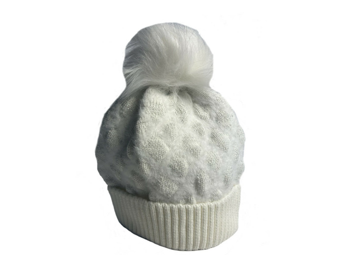 Fonem Tissage Chic Bonnet Avec Motifs Losanges Ecru