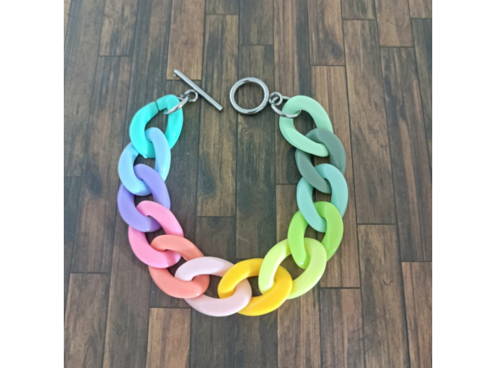 Bracelet gros maillons multi-couleurs argenté 22mm