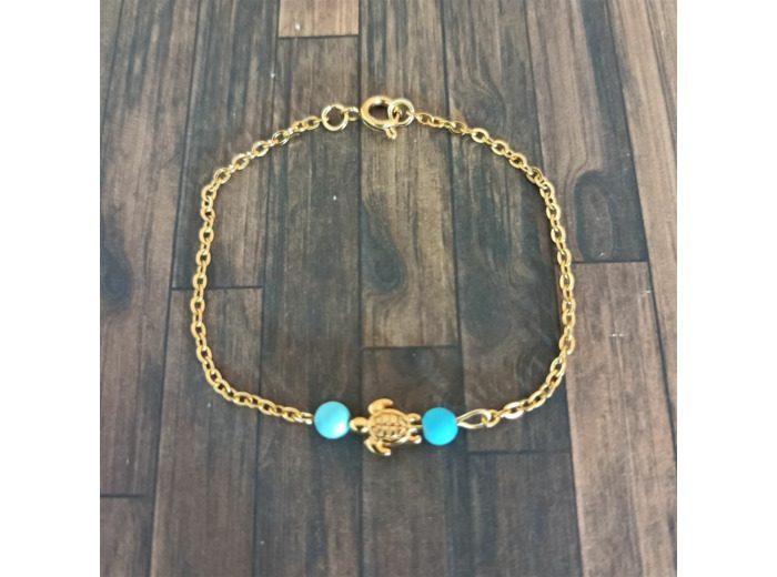 Bracelet enfant tortue/turquoise/doré