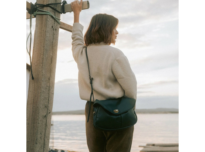 Bleu de Chauffe Sac Musette S Janice Cuir Lisse Vert Serpentine