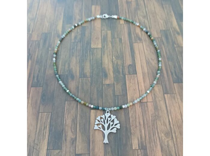 Collier agate indienne facettée arbre de vie