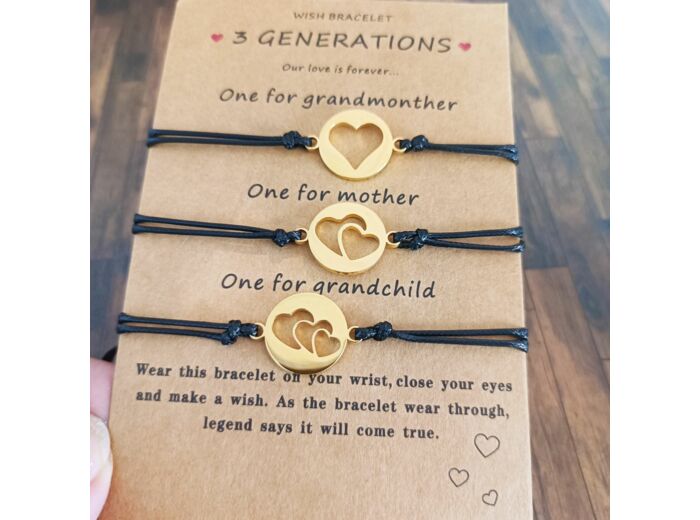3 bracelets 3 génération cœur doré