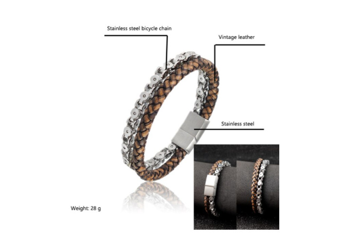 Bracelet homme cuir et chaîne