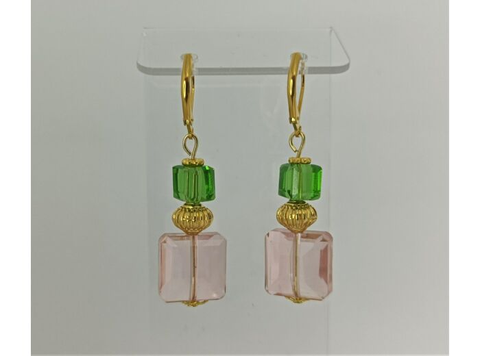 B.O. en perles de verre rose/vert/doré