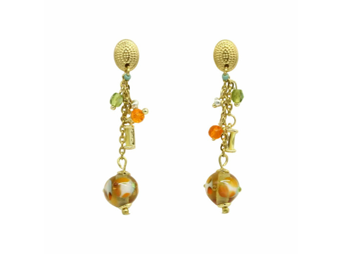 Boucles d'oreilles chaînes et perle Murano – Salvia