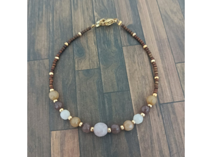 Bracelet jade marron/beige/doré