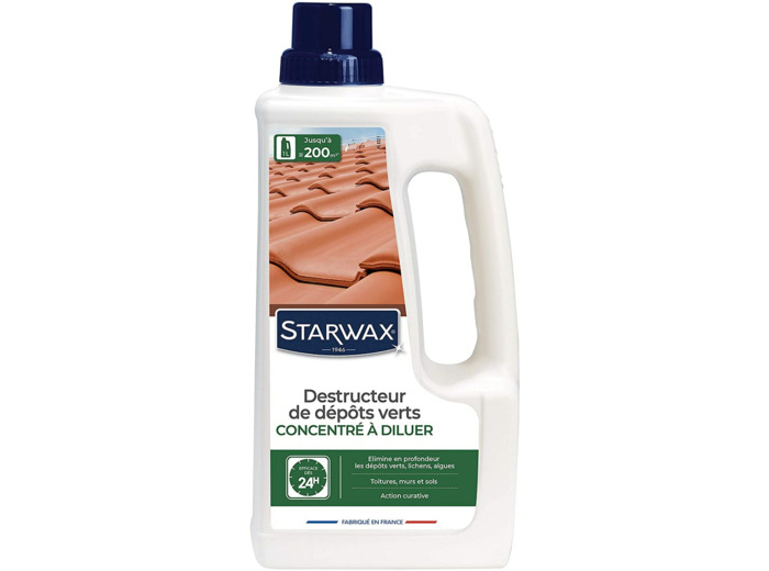 STARWAX Destructeur de Dépôts Verts Concentré à Diluer - Grandes Surfaces - 1L - Détruit Dépôts Verts, Lichens et Verdissures