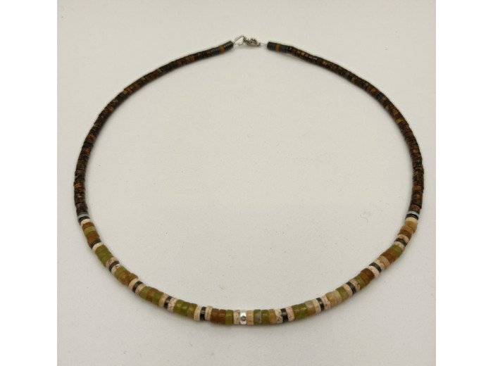 Tour de cou jade verte/bronzite