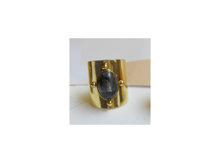 Bague large en acier inoxydable couleur or, labradorite