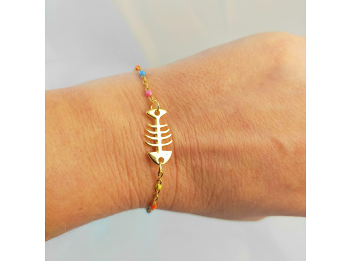 Bracelet arête de poisson multi-couleurs/doré