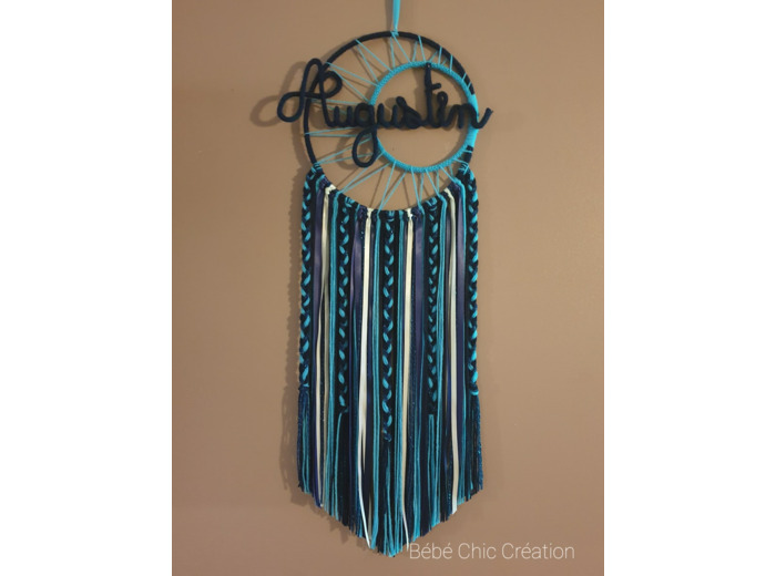 Attrape rêves prénom personnalisable, bleu Marine et turquoise