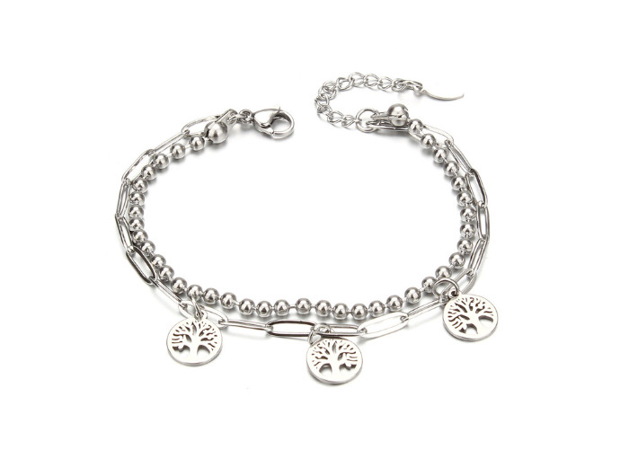 Bracelet double chaîne arbres de vie en acier inox