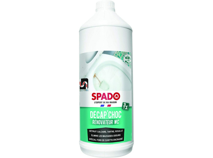 SPADO - Décapant et Rénovateur WC - Décap'Choc Spécial Fond de Cuvette Encrassé - Compatible Fosse Septique - 1L
