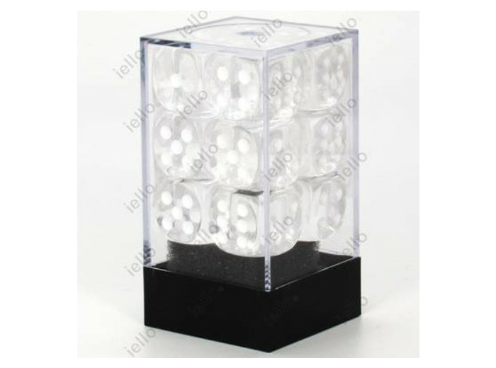 CHESSEX - Set de 12 dés 6 - TRANSPARENT - Clair/Blanc