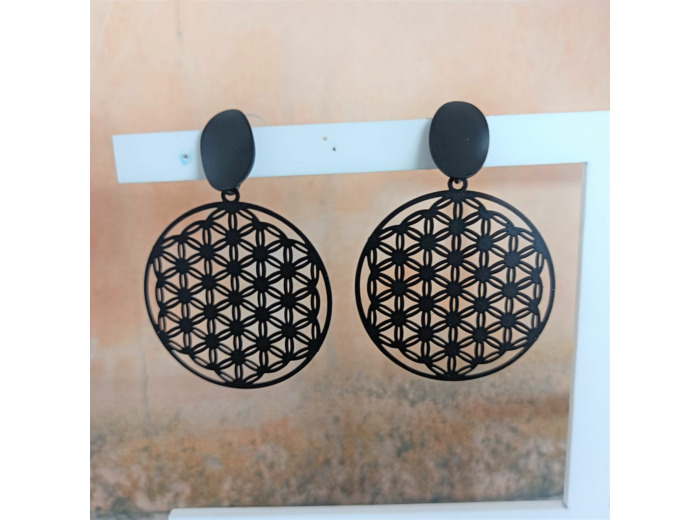 Boucles d'oreilles fleur de vie noires