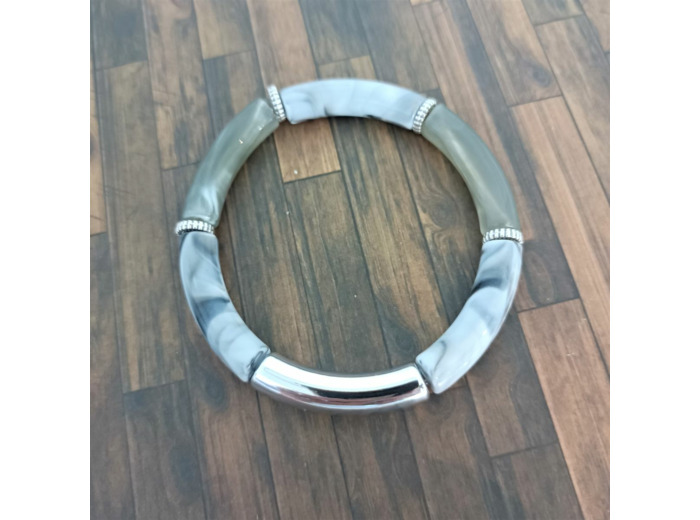 Bracelet tube tons gris marbré argenté 32mm