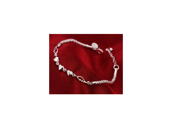 Bracelet en argent 3 cœurs, ailes d'ange