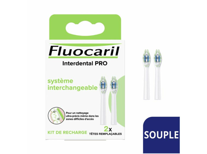 Têtes remplaçables Brosse à dents Interdental PRO Souple x2 Fluocaril