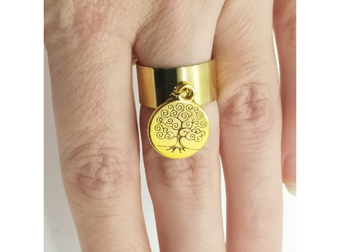 Bague à breloque dorée/ying yang