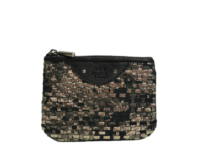 Mila Louise Briny XS W Petit Porte-Monnaie Cuir Tressé Noir Anthracite